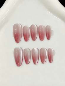 10PCS Middle Oval Handmade Press On Nails For Party And Daily Wear, Plum Color Nails, Oval Nails, Plum Color Side Light Cat's Eye Blush Gradient, Shiny And Dazzling, Easy To Wear 10pcs Y2K Handmade Press On Nails, Suitable For Girls And Women Festivals Parties And Daily Wear Nail Supplies - Red Violet - View 8