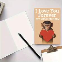 1pc "I Love You Forever My Little Monkey Cute Valentine's Card" Adorable Monkey Greeting Card – Red Heart Design Detail, Sweet Love Card With Envelope, Blank Inside For Personal Notes, Perfect Gift For Partners With Playful Nicknames To Celebrate Warm Bond, Ideal For Valentine's Day, Charming Card Blending Cute Style & Sincere Warmth - Multicolor - View 5