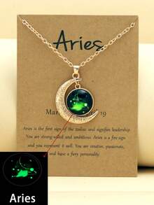 1pc Retro Luminous 12 Zodiac Constellation Necklace With Moon Pendant, Zodiac Card Necklace Gift For Party/Birthday - Yellow Gold - View 15