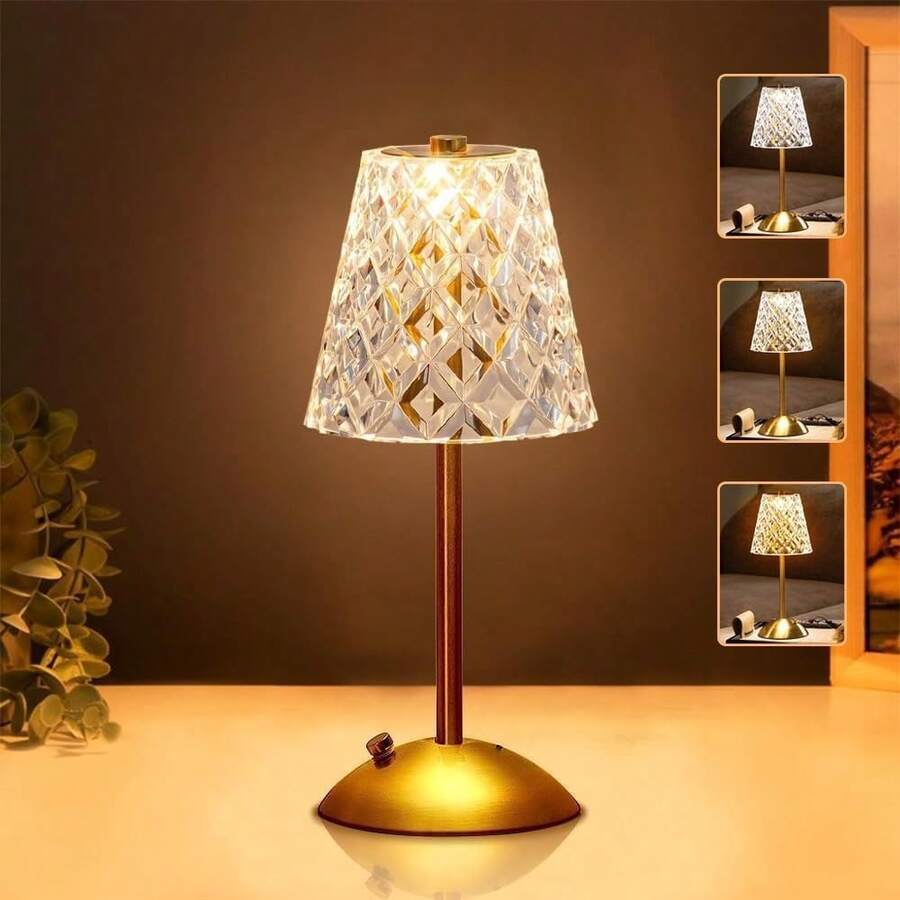 Crystal Lamp With Adjustable LED Lights, Rechargeable Ambient Lights, USB Night Lights For Desks, Dining Rooms, Kitchens, Bedrooms And Living Rooms, Home Decoration Bedside Lamps, Hotel And Bar Lighting, Touch Version With 3 Colors, Christmas Gift - 02 - 查看 1