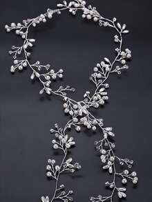 1 szt. 35 cm/13,77 cala, ręcznie wykonany złoty element do włosów z pereł i kryształów, odpowiedni do sukni ślubnej, druhny, na bal maturalny, ukończenie szkoły, jako biżuteria do włosów - Srebro 35cm - Zobacz 4