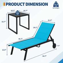 Juego de 3 sillas de salón para Exteriores con Ruedas, Respaldo Ajustable Junto a la Piscina, sillones de Patio con Mesa Auxiliar - Azul - Ver 2