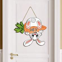 Colgador de puerta de conejito de Pascua, zanahoria decorativa de madera, letrero colgante de Pascua para puerta de entrada, pared, ventana y más - Blanco - Ver 2