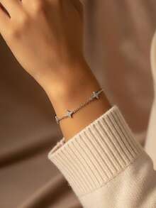 1 Peça Nova Pulseira Estrelada Jóias para Mulheres Prata Esterlina 925 Pulseira de Corrente Elegante Jóias Finas Presente para Irmãs Amizade - Estilo 1 - Visão 3