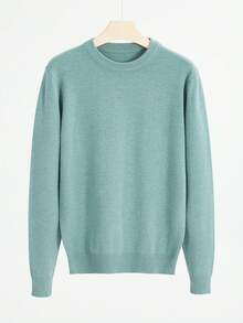 GRDR Men's Solid Color Crew Neck Casual Loose Long Sleeve Sweater, Autumn/Winter - Mint Green - View 2