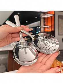 1个带沥水孔和耐热手柄的不锈钢汤勺，厨房日常用品，适合盛汤和米饭。 - 彩色 - 查看 7