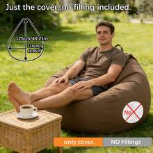 大号 125*119cm/49.21*46.85in 户外露营野餐沙滩休闲豆袋椅套（不含填充物），带侧袋和提手，底部拉链开口 80cm - 彩色 - 查看 8