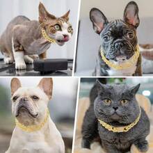 1 Set Gold Hiphop Pet Collar - Rhinestone Crystal, 35cm Adjustable Chain, Fashionable Cat/Dog Accessory - Silver - View 2