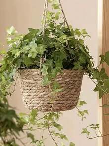 1pc Handmade Woven Dandelion Grass Basket, Rustic Style Hanging Planter For Greenery - Hanging Basket - View 7
