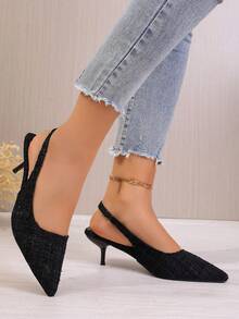 Sandálias de Salto Alto de Bico Elegante para Mulheres, Mules de Bico Fechado Estilo Francês, Primavera/Verão - Preto - Visão 4