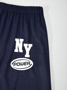 Tween Girl Numeric Print Asymmetrical Shoulder Top And Pants Set - Royal Blue - View 5