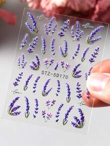 2pcs Purple Lavender Flower Nail Art Stickers, 5D Stereoscopic Blooming Flower, Ladybug & Bee Nail Decals, Spring/Summer Design, Adhesive Nail Stickers, Nail Art Accessories - Multicolor - View 9