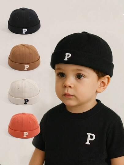 1pc Chlid Docker Hat Fashion Brimless Beanie Hat Retro Worke Letter Embroidery Cap Rolled Cuff Sailor Cap Hip Hop Dancing Watch Cap Children's Hats Suitable For Daily Wear