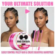 GOIPLE 4pcs Biotin-Infused Edge Control Gel Set For 24H Strong Hold With Styling Brush & Comb, Hydrating Non-Greasy Non-Flaking Formula, Instant Frizz Taming For Baby Hairs & Edges, Strawberry Scent, Easy-Use For Dreadlocks, Braids & Hairstyle Edges, Suitable For Braiding Enthusiasts, Hairstylists & Edge Control Lovers - 4pcs 粉紅色4.23oz+3把梳 - 查看 6