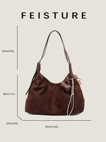 1pc New Autumn/Winter Women's One Shoulder Bag, Magnetic Closure, With Pendant, Suitable For Daily Outing, Dating, Commuting - Coffee - View 8