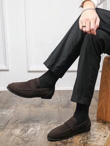 男士大码羊毛乐福鞋、英伦风踝靴、商务休闲鞋、莫卡辛鞋、驾车鞋、男士皮鞋 - 棕色 - 查看 8