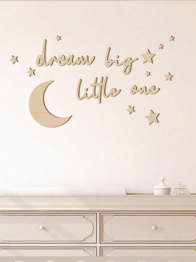 Dream Big, Baby! Wooden Baby Room Wall Decor, Boho Moon & Star Pattern, Neutral Tones, Suitable For Boys/Girls Bedroom, Home, Farmhouse Living Room, Playroom