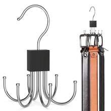 Rotatable Stainless Steel 6-Claw Hook + Plastic Hook, Tie/Belt/Scarf Hanger, Space-Saving Bathroom/Kitchen/Balcony Storage Hook