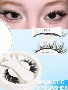 1 Pair Reusable Magnetic Eyelashes, Natural Look, No Glue Magnetic Lashes, Soft Magnetic Lashes Easy To Wear And Remove Strip Lashes, Lashes, Eyelashes, Fake Lashes,Eyegifts For Women,Lash,Faux Cils,Eyelash,Lashes,Christmas,Magnetic Eyelashes, - 貓眼睫毛 - 查看 2