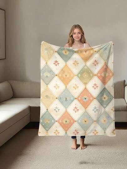A Checked Woolen Blanket - Soft And Comfortable, Suitable For All Seasons. It Can Be Machine Washed And Is An Ideal Gift For Friends And Family. It Is Suitable For Use During Travel.
