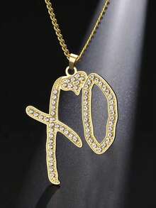 LIKGREAT 1pc Minimalist Fashion Letter & Crystal Heart Pendant Necklace, Couple Jewelry Gift - Fashion Series - View 3