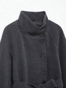 DEEKA Autumn/Winter New Fashion Minimalist Commuter Stand Collar Belted Coat Jacket For Women - Grey - View 3