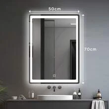 espejo rectangular LED de Baño 70 x 50cm Color Brillo Ajustable Espejo de Maquillaje con Luces  3 Colores Cambiables Espejo de Pared Regulable con Botones Táctiles Inteligentes - Tipo de Enchufe A USA (110-127V) - Ver 7