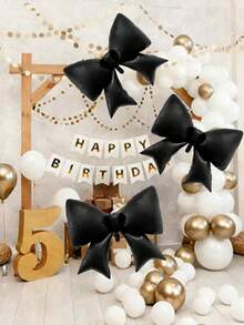 3 globos de aluminio grandes con moños negros, adecuados para fiestas de cumpleaños, baby shower, bodas, compromisos, aniversarios y decoración del Día de San Valentín