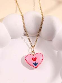 1件甜美浪漫粉色花朵、心形、樱桃吊坠项链，可爱信封蝴蝶结装饰首饰礼品 - 彩色 - 查看 15