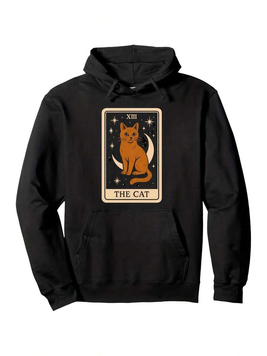 1pc Men-S And Women-S Black Cat XIII The Hierophant Graphic Hooded Sweatshirt -Im Fit Stretchy Polyester Blend Pullover With Drawstring Hood, All-Season Casual Streetwear Unisex Gi_152 - Đen 18 - Xem 1