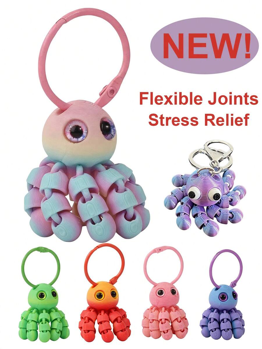 1/3/5pcs 3D Printed Ocean Animal Series Keychain, Creative Octopus Keyring Pendant Bag Charm Car Key Chain, Gift For Friends Birthday, Holiday, Daily - Multicolor - View 1