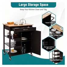 Kitchen Island With Storage, Rolling Cart With Towel Rack, 3-Tier Shelves, Rubber Wood- 34.5 X 18.5 X 36.5 Inches, Espresso - As Picture 44 - View 4