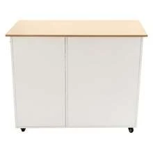 Kitchen Island Cart With Storage, Rolling Kitchen Island Table On Wheels, Mobile Kitchen Cart With Drawer & Doors, White - As Picture 46 - View 6