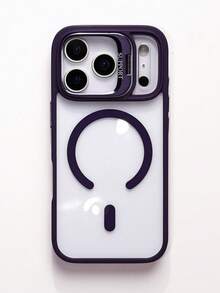 Casing Ponsel Magnetik Mewah dengan Penyangga 1 buah, Casing Ponsel Magnetik dengan Bingkai Lensa Mewah + Tali Pendek, Kompatibel dengan iPhone 17 Pro Max 16 15 14 13 12 Pro Max Plus, Mendukung Pengisian Daya Nirkabel, Casing Pelindung Transparan dengan Bingkai Armor Tahan Guncangan dan Lensa Kaca dengan Pegas, Hadiah - Purple - View 2