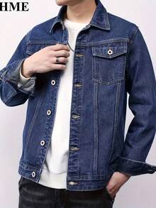 106 Men's Classic Fashion Denim Jacket, Three-Dimensional Tailoring Basic Versatile Flight Jacket, Classic Four-Pocket Retro Washed Blue, Open Front Single Button Closure, Turn-Down Collar Design, Non-Stretch Breathable Machine Washable, Super Stylish Casual Men's Denim Jacket - Màu xanh nước biển - Xem 10