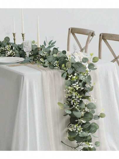 6英尺人造绿色桉树藤蔓和银元桉树叶花环，适用于家居装饰、婚礼、派对、桌旗、壁炉架装饰。婚礼用品、圣诞节装饰、万圣节装饰、客厅墙面装饰、秋季装饰