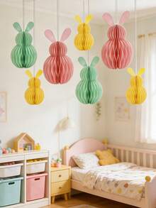 3pcs Easter Bunny Honeycomb Paper Decorations, 3D Honeycomb Easter Party Decorations, Colorful Bunny Hanging Paper Honeycomb Decorations, For Home, Office, Kitchen, Easter Gift, Holiday Party Table Supplies - Multicolor - View 5