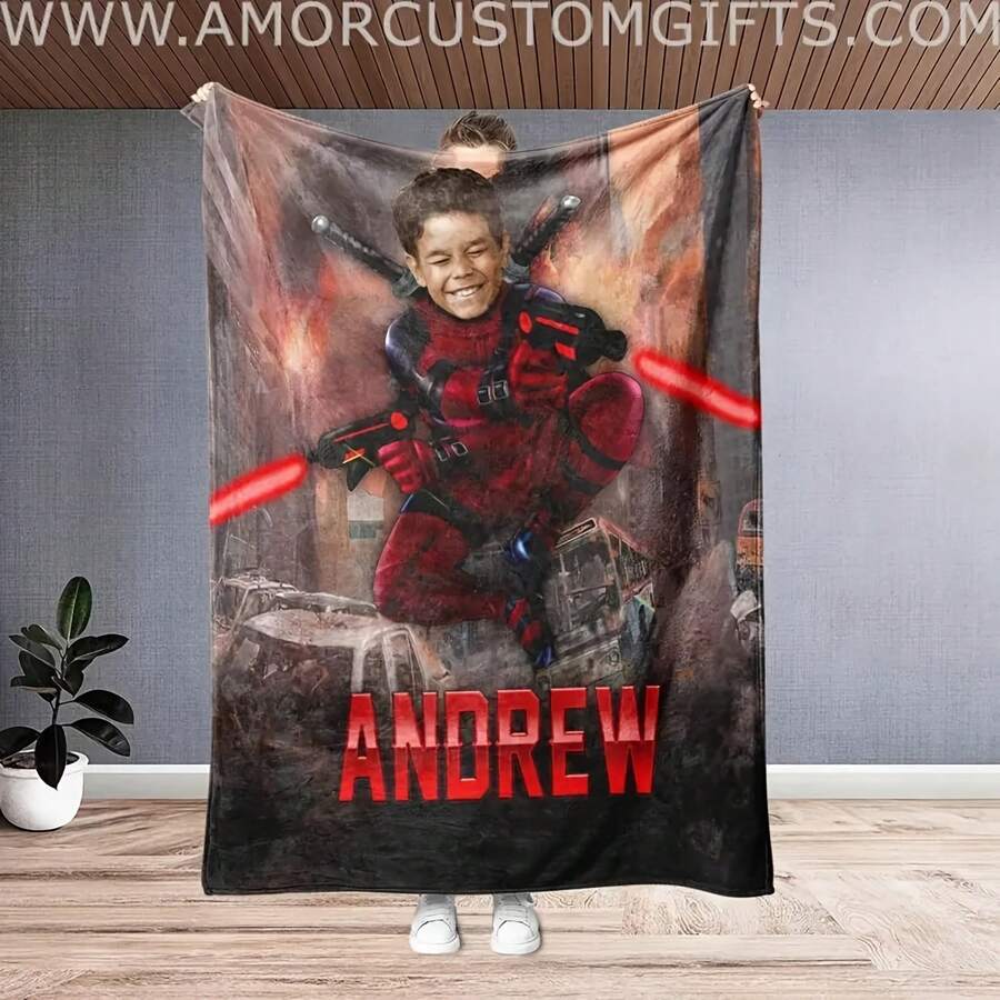 Personalized Deadpool Photo Blanket Custom Name Erhero Fce Blanket - hình dạng - Xem 1