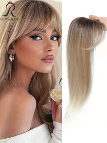 优雅夹式假发片，带刘海，360° 立体覆盖，蓬松直发合成假发片，适合头发稀疏人群，发夹式，假发片，夹式刘海