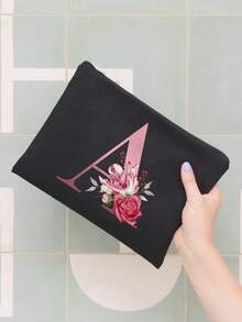 Hot Selling Fashion Items: Polyester Fiber Letter Printed Zipper Women's Makeup Bag, Storage Bag, Perfect Gift For Couples And Family. Makeup Bags Can Be Printed With Logo Patterns, And Women's Storage Bags Can Be Printed With English Letters. Laundry Bag Can Hold Hands With Change Bag, Simple, Beautiful, Cute, Large Capacity Storage Bag, Portable Storage Bag, Holiday Gift, Christmas Gift, Ramadan Gift