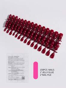 150片中东李子红杏仁形美甲贴纸，打造完美甲尖造型。粘性极佳，中等长度，亚克力材质，包含1瓶果冻胶和1把指甲锉。适合女士和女孩日常工作、派对及其他场合。美甲用品 - 中紫紅色 - 查看 4