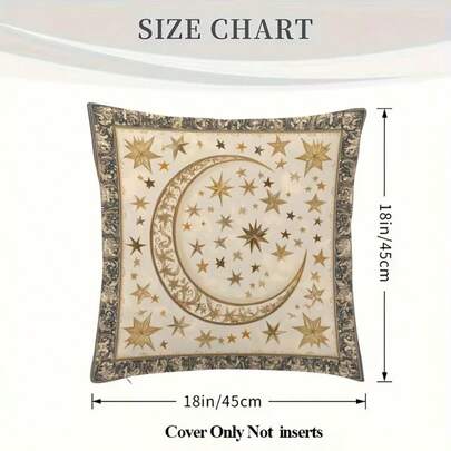 1PC Bohemian Beige Fasting Month Pillowcase With Golden Crescent And Star Patterns, Soft Plush Decorative Cushion Cover Suitable For Sofas Or Beds, Zipper Closure, Double-Sided Printing, Without Inserts, Perfect For Fasting Month Holiday Decoration, Festival Pillowcase | Bohemian Style Decoration | Plush Polyester Fiber, Islamic Home Decoration