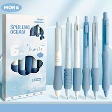 6 piezas/Caja Bolígrafo de punta blanda antiestrés con clic de dopamina, tinta negra de 0.5 mm, regalo de Año Nuevo, suministros para exámenes de estudiantes - Multicolor - Ver 9