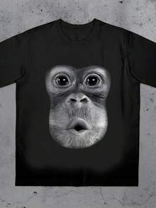 Funny Monkey Shirt, Thinking Monkey Meme Tee, 90s Vintage Bootleg Monkey Top, Gen Z Brain Rot Cringe Shirt,  Unhinged Monkey T-Shirt - 黑色5 - 查看 1