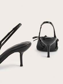 Sandal Hak Tinggi Stiletto dengan Ujung Lancip, Jaring Berpori, dan Tali Pergelangan Kaki Berhiaskan Pita, Minimalis dan Elegan untuk Pesta, Perjamuan, dan Kantor. - Hitam - View 4