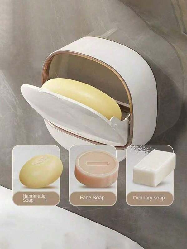 1/2 piezas, Jabonera de pared, Caja de jabón impermeable con recipiente de drenaje, sin necesidad de perforar, Recipiente único para el drenaje de jabón líquido, Adecuado para la decoración del baño del hogar en otoño, Artículos de primera necesidad, Vida doméstica, Estilo de otoño e invierno, Adecuado para dormitorios de estudiantes, Artículos para el hogar, Almacenamiento de baño y regalos de Año Nuevo.