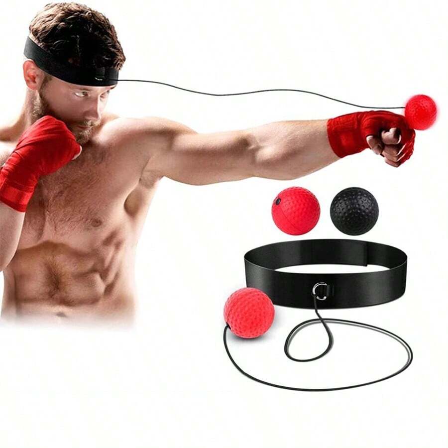 Set de diadema con bolas de reflejos de boxeo, bolas de reflejos en cuerda, equipo de boxeo con pelota de golpeo, excelente para la coordinación mano-ojo, velocidad de golpeo y reacción de combate - Negro - Ver 1