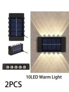 10 LED Solar-Powered Fence Lights, Courtyard Porch Lighting Wall Sconce, Dual Light Up Convex Mirror Light For Garden, Yard, Patio - Multicolor - View 11