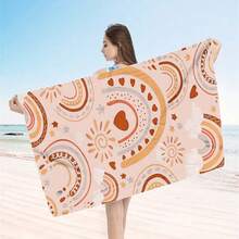 1条彩虹阳光沙滩巾 - 超强吸水、超细纤维、轻便、柔软、速干、防紫外线、舒适，适合露营、户外活动、生日派对、夏季海滩之旅、泳池毛巾