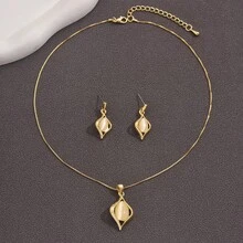 Pendientes de diamante de piedra ojo de gato de estilo chino vintage para mujeres, clips de oreja de diseño elegante, gota de agua de celebridad de internet - Conjunto de oro rosa - Ver 4